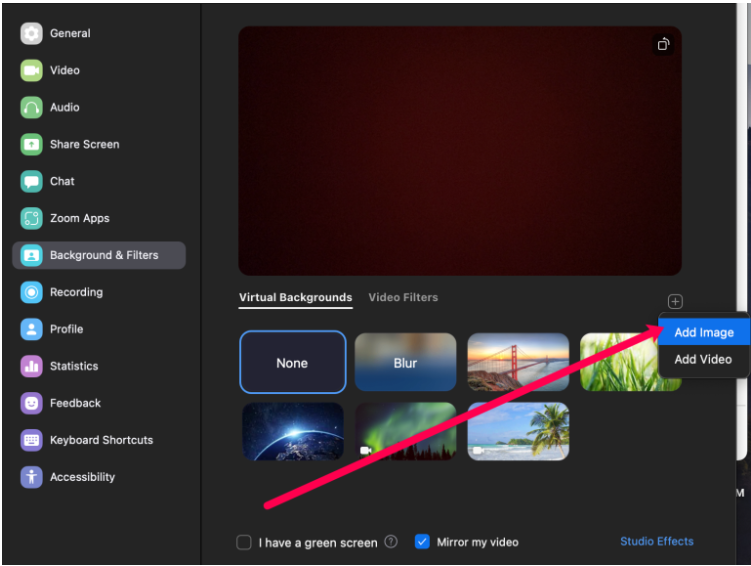 Zoom background filters