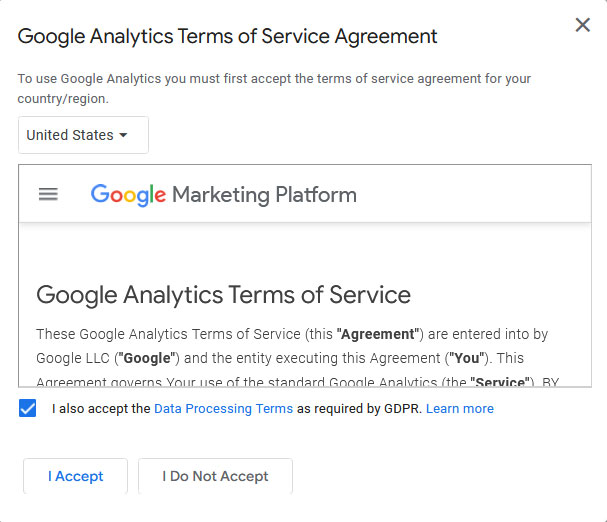 google analytics terms of service agreement